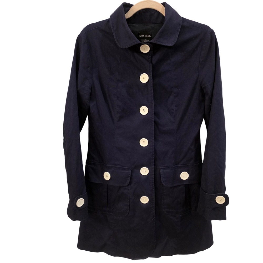 Wet Seal Navy Pea Coat Women's S Navy Mod Jacket Y2K Preppy Chic Fishermancore
